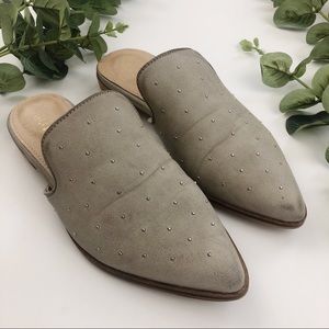 Mi.iM Studded Leather Point Toe Mules Slides Gray